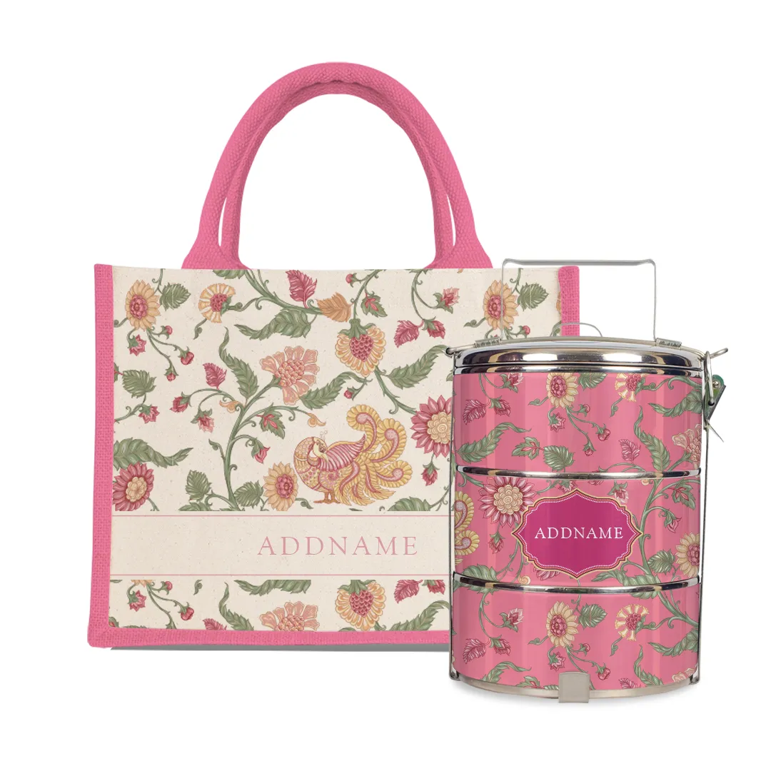 Batik Series - Cempaka Half Lining Small Jute Bag and Tiffin Carrier