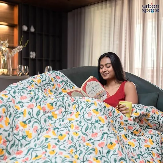 Cotton Bedsheet   AC Blanket Combo Pack - (Combo 27 - Kashmir  Majestic Aqua bedsheet)