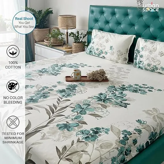 Cotton Bedsheet   AC Blanket Combo Pack - (Combo 27 - Kashmir  Majestic Aqua bedsheet)