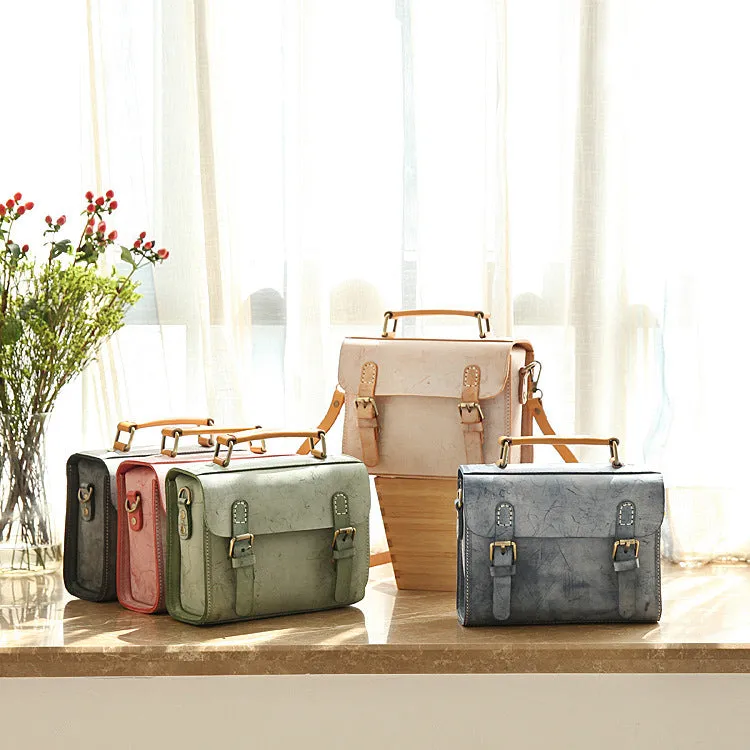 Cute Women's Waxed Leather Crossbody Satchel Purse Messenger Bag For Women