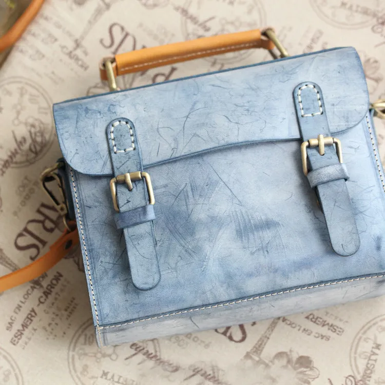 Cute Women's Waxed Leather Crossbody Satchel Purse Messenger Bag For Women