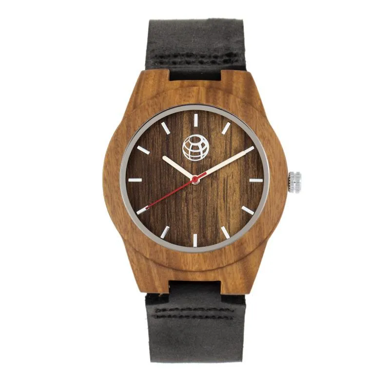 Earth Wood Aztec Leather-Band Watch