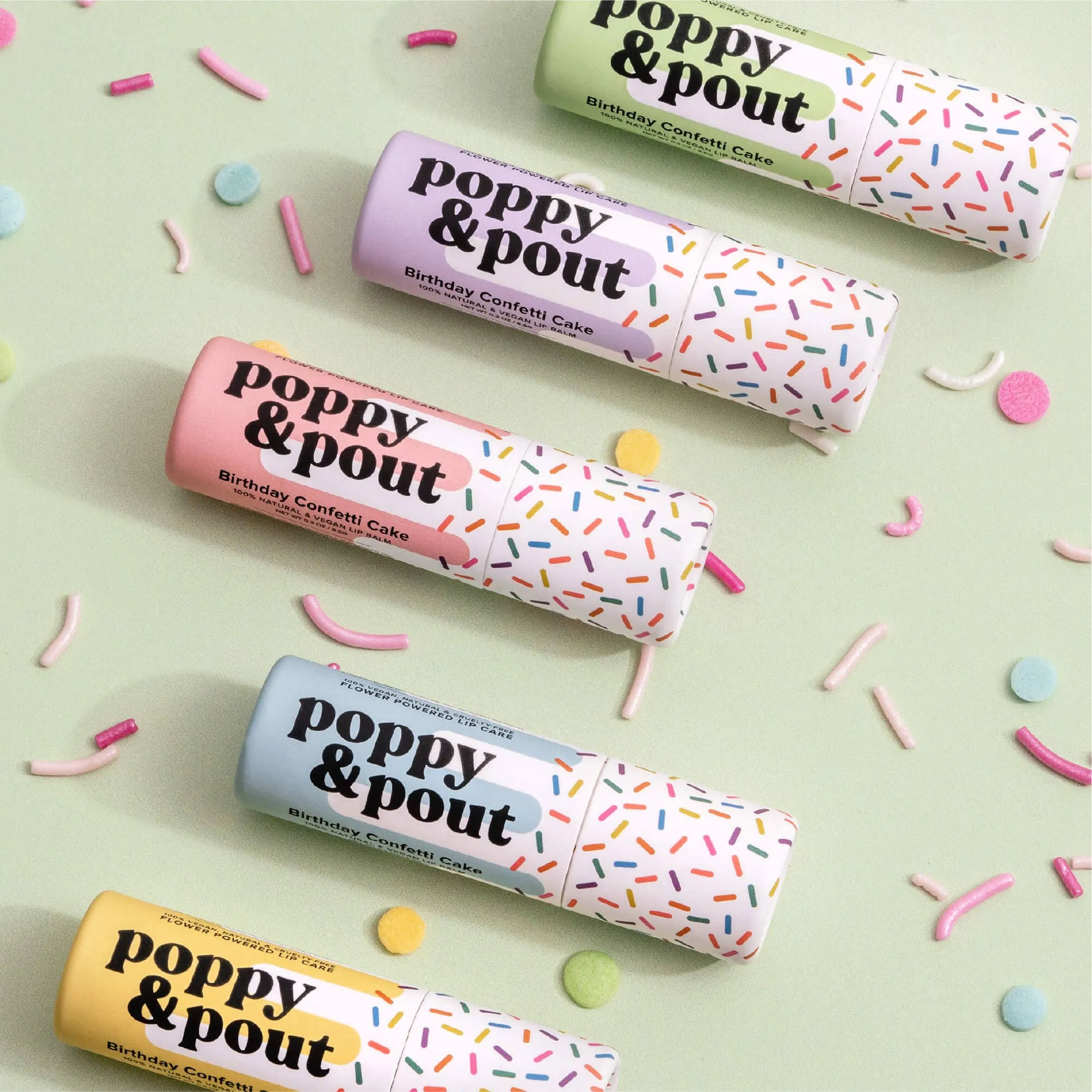Poppy & Pout Lip Balm | Green Birthday Confetti Cake