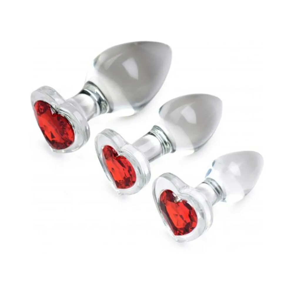 Red Heart Gem Glass Anal Plug Set