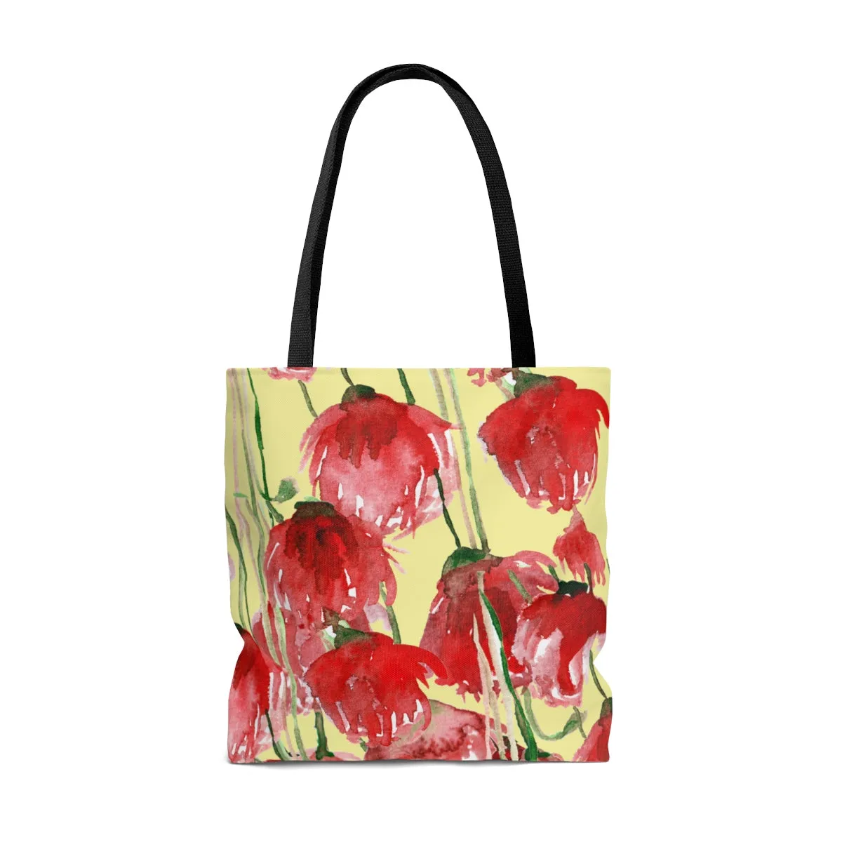 Yellow Red Tulips Tote Bag, Pacific Northwest Red Tulip Flower Floral Designer Girlie Tote Bag - Made in USA